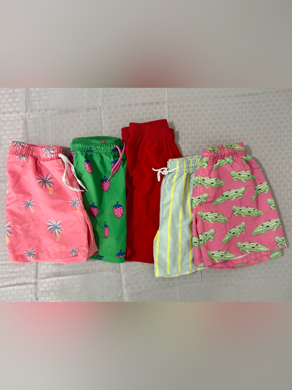 Kids Swim Trunks - Pink, Green, Red, Yellow Stripes (Multi-Pack)
